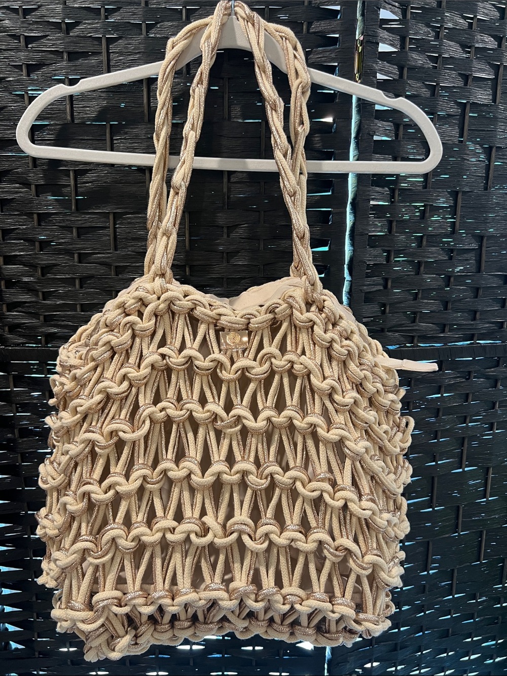 Debbie Katz Rose Gold Macramé Elegant Tote Bag with Braided Handles New